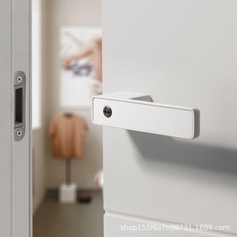 白色意式极简木门锁磁吸室内卧室门把手静音生态锁轻奢风房门锁