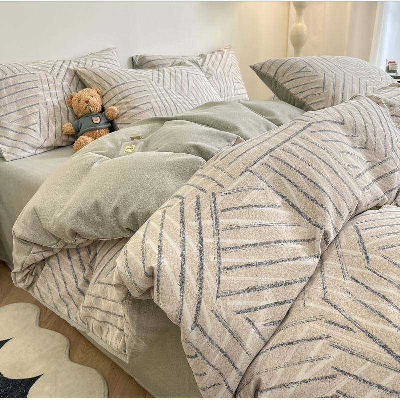 加厚款冬季小清新全棉生态磨毛印花四件套纯棉被套床单三件套床品