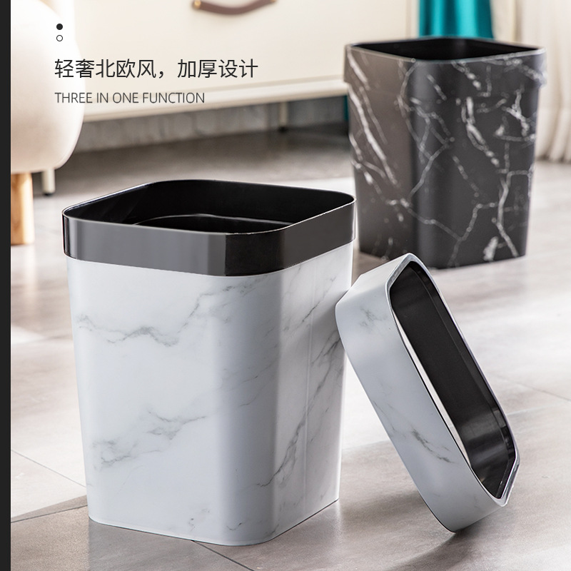 大理石纹垃圾桶家用欧式创意客厅卧室圾厕所卫生间北欧ins风轻奢