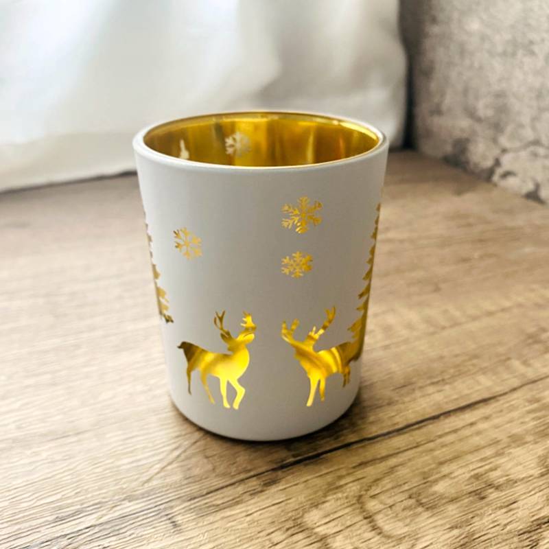 圣诞节红色绿色白色烛台香薰蜡烛杯雕刻玻璃烛台可灌蜡蜡烛杯