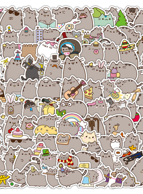200张Pusheen胖吉猫贴纸Facebook猫卡通可爱小图案漫画周边装饰贴