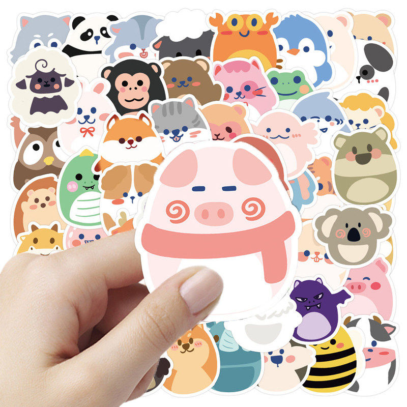 450张卡通动物贴纸小猪青蛙大象不倒翁大头贴卡通图案diy手账贴画