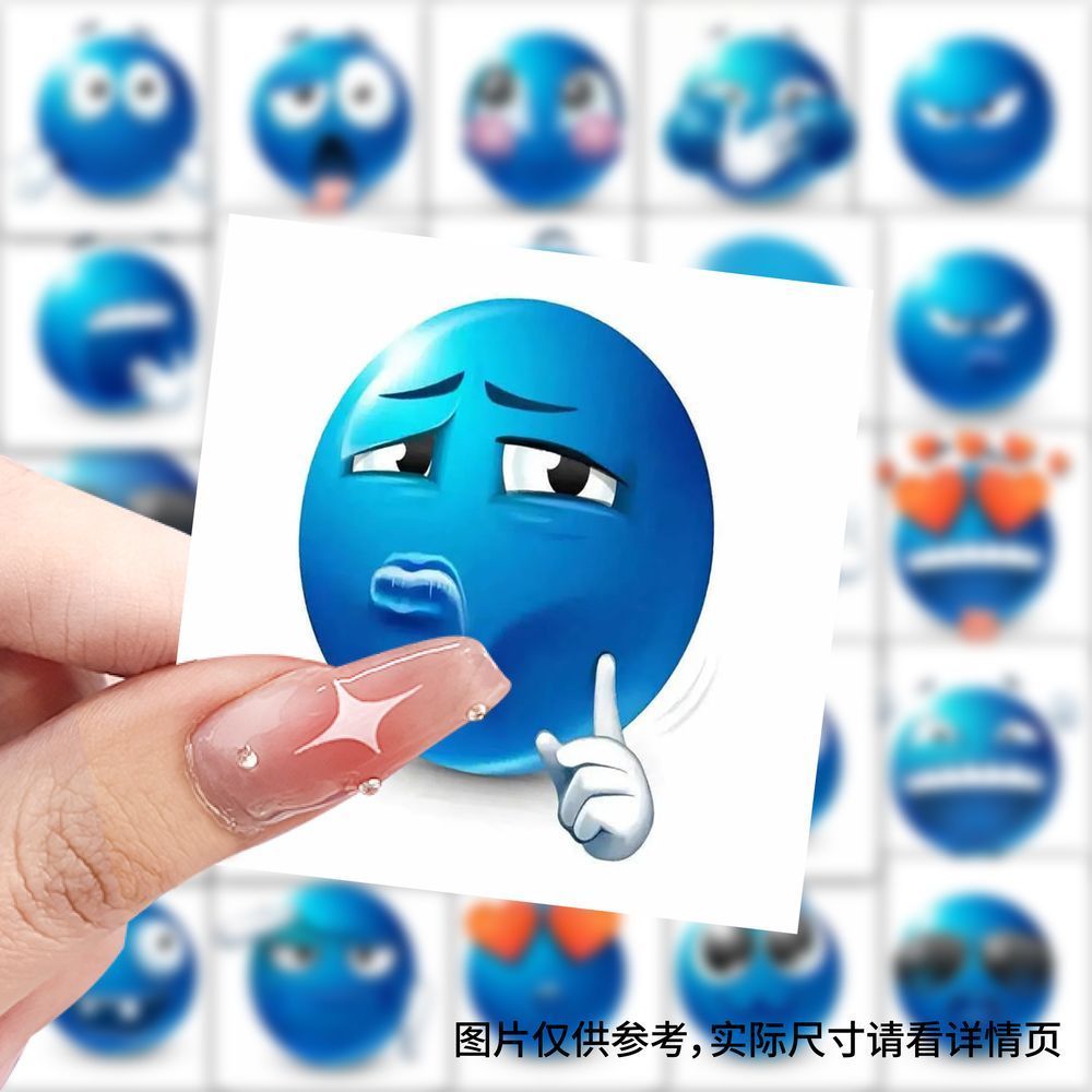 爆款蓝脸Emoji小蓝豆表情包卷卷贴搞怪Emoji表情手账装饰diy贴画