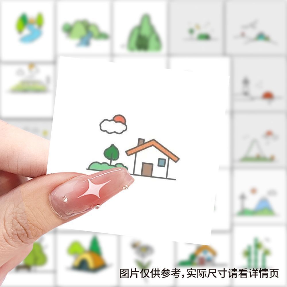 爆款风景简笔画贴纸创意ins装饰手机水杯笔记本行李箱防水贴画