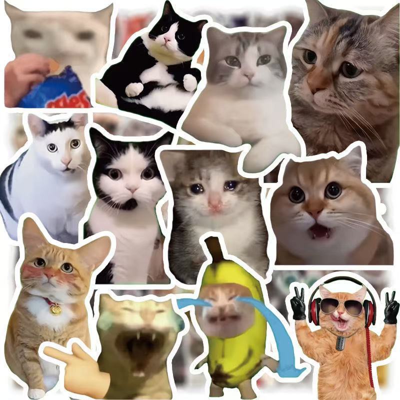 200张可爱搞笑鬼畜猫咪ins表情装饰素材防水贴画猫meme贴纸