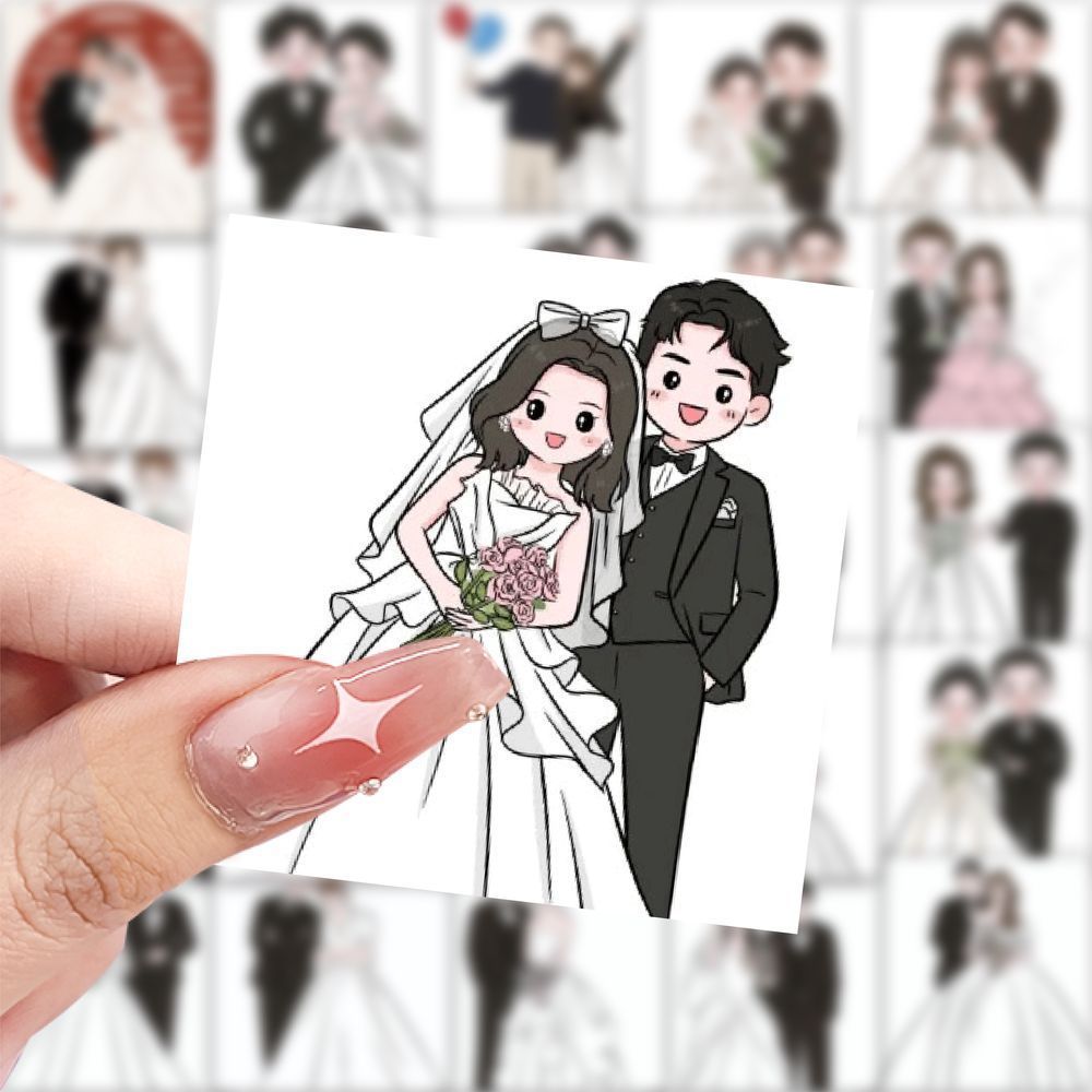 175张手绘卡通婚纱头像贴纸ins漫画可爱笔记本贴画手机手账贴纸