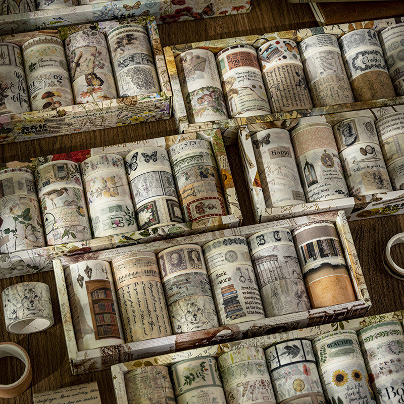 怀旧记忆复古胶带贴纸流年独白浮华三千蝴蝶草木文艺和纸手账胶带