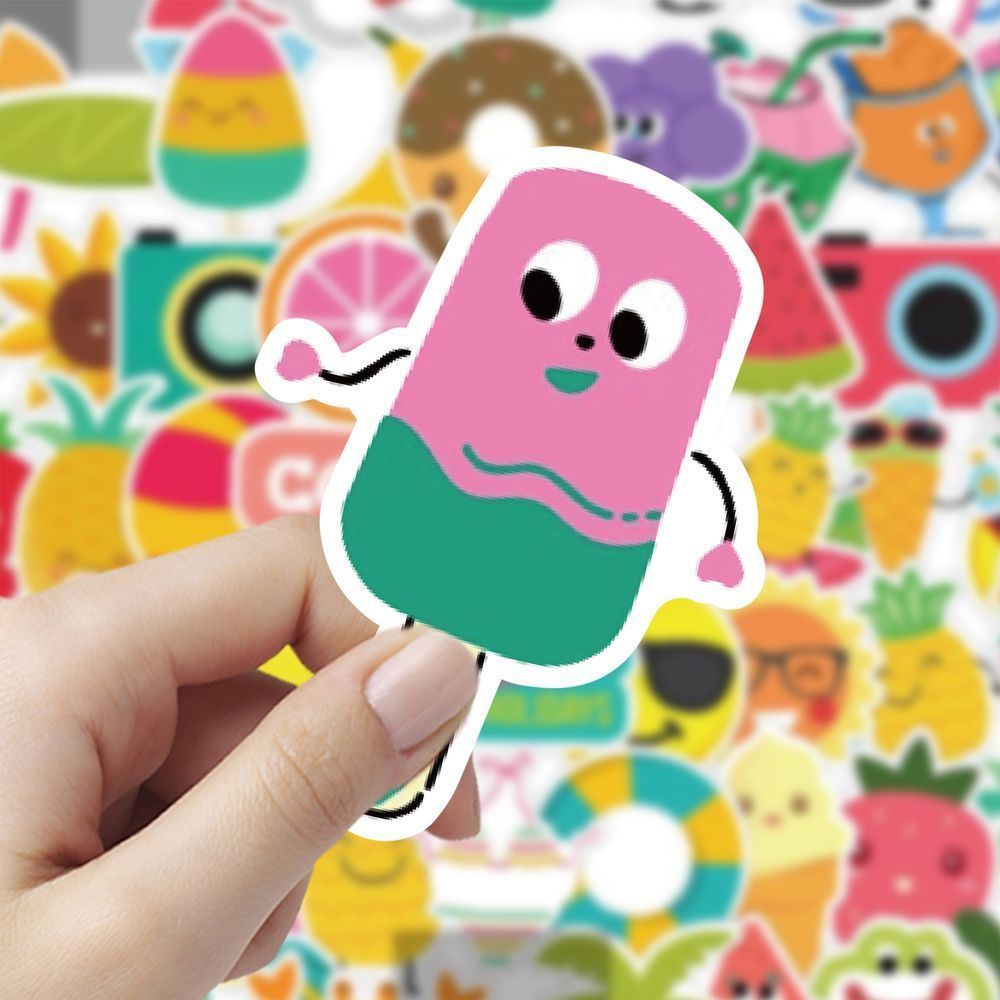 120夏日海滩涂鸦贴纸ins风小清新清凉插画手账手机装饰防水贴画