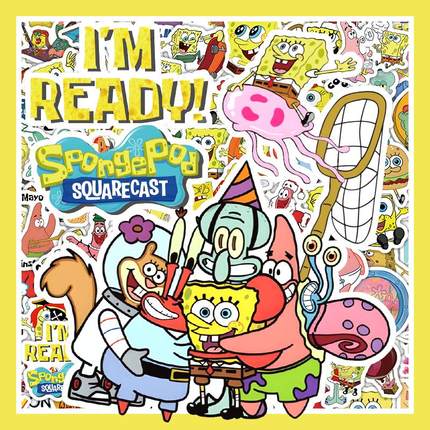 可爱海绵饱饱派大星贴纸卡通贴画笔记本电脑手机壳行李箱装饰贴画