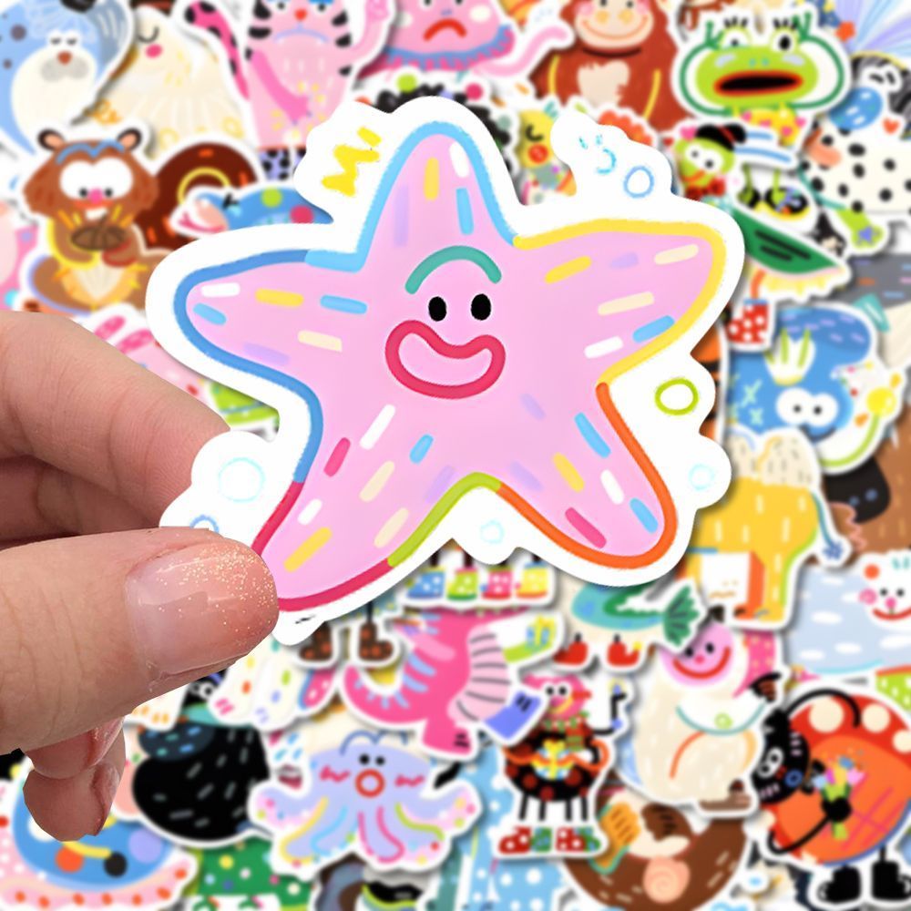 2OO张彩绘缤纷小动物贴纸萌系卡通可爱简约趣味手账装饰防水贴画