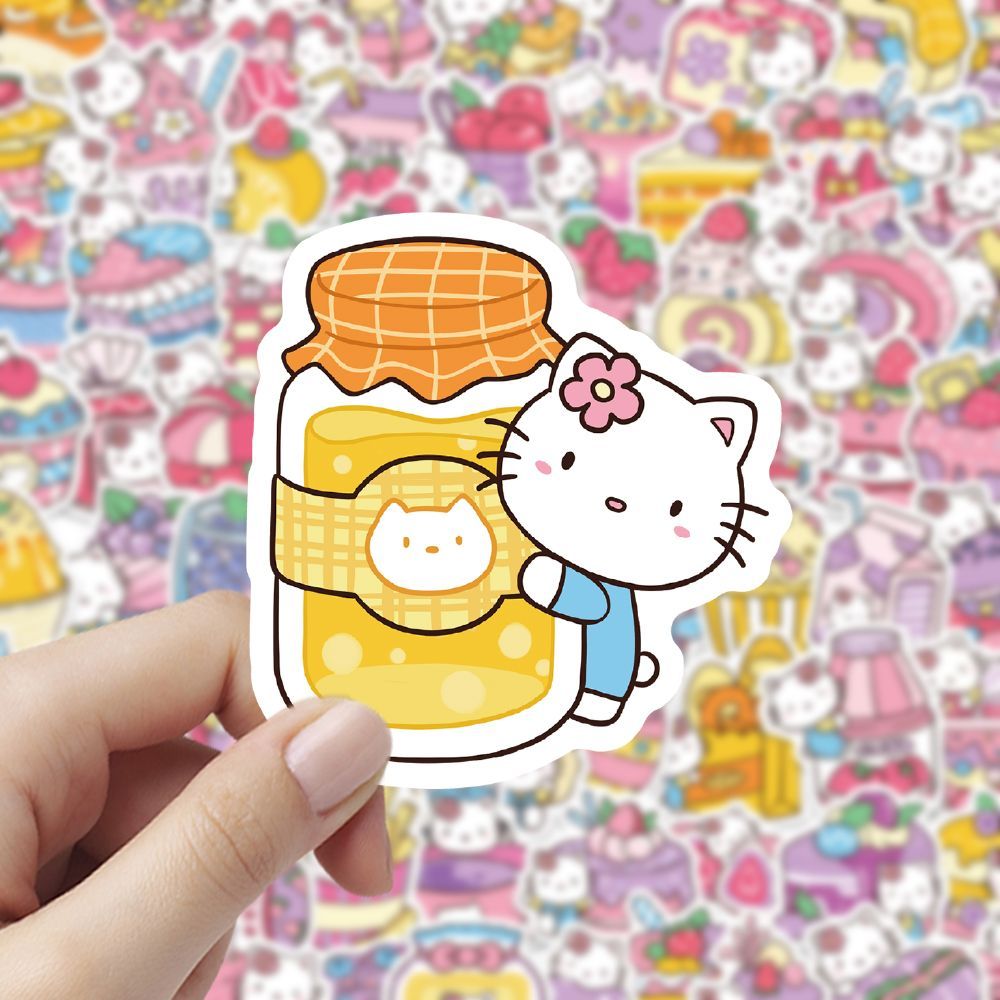 300张kitty猫和食物卡通可爱贴纸装饰手机壳笔记本手账桌面帖画