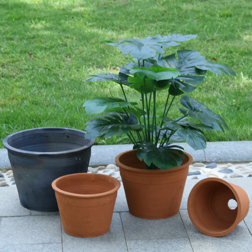 红陶简约花盆老式泥瓦盆大口径盆景绿植黑陶透气手工土窑定制包邮