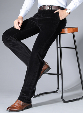 冬季加绒灯芯绒裤子男中老年人休闲宽松爸爸装加绒加厚保暖一体绒