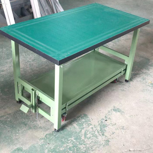 移动工作台工具车带轮双层可升降可推拉操作台实木防静电钢板桌面