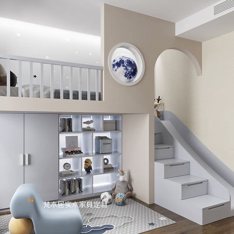 定制全实木儿童房树屋床简约上床下组合衣柜上下床子母床男滑梯床