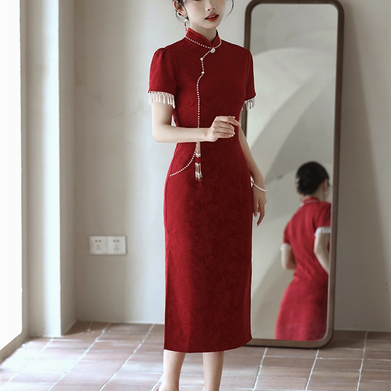 红色云肩旗袍敬酒服新娘高级感改良新中式婚服结婚礼服订婚连衣裙