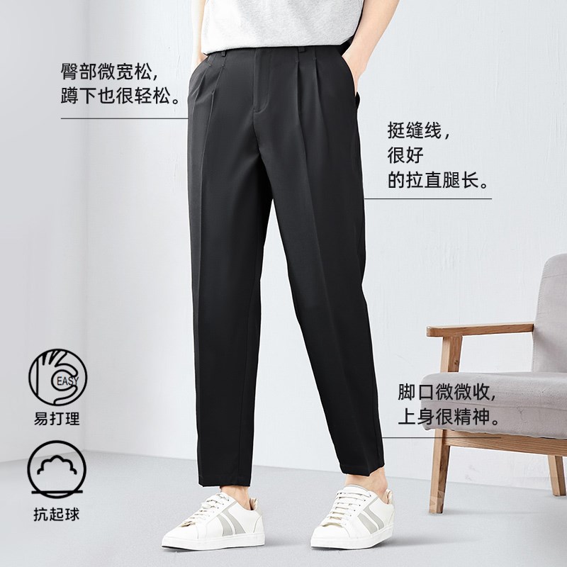 设计师款休闲裤2024春夏季新款弹力直筒商务西裤男士工装长裤8865