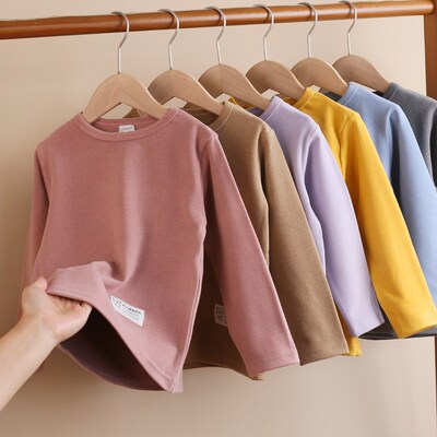 儿童德绒厚圆领秋衣冬款童装男女童保暖发热T恤打底衫中大童睡衣