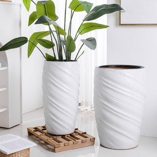 白色花盆陶瓷轻奢高级感家用客厅阳台落地大号大口径绿萝龟背竹