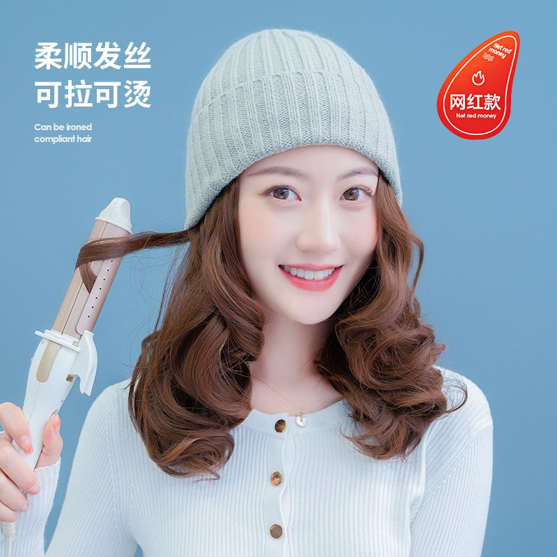 可拆卸假发女短卷发假发2021年时尚新款针织帽子假发一体女秋冬季