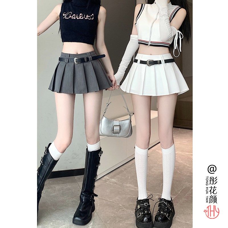 白色半身裙2024春夏季新款低腰短款显瘦西装百褶裙防走光a字短裙