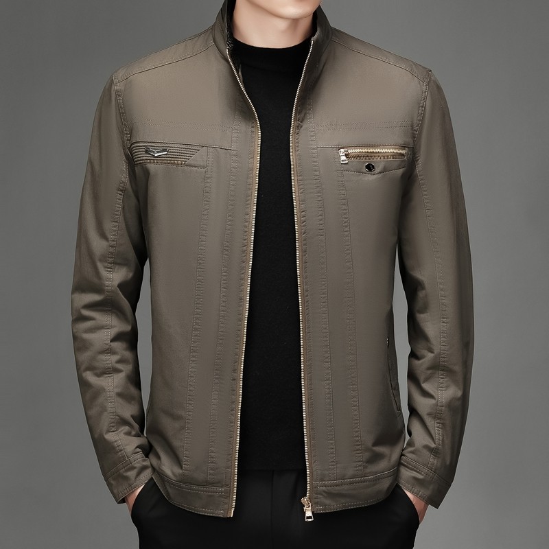 爸爸外套秋冬款中年男士夹克衫加绒加厚纯棉上衣中老年人男装秋装