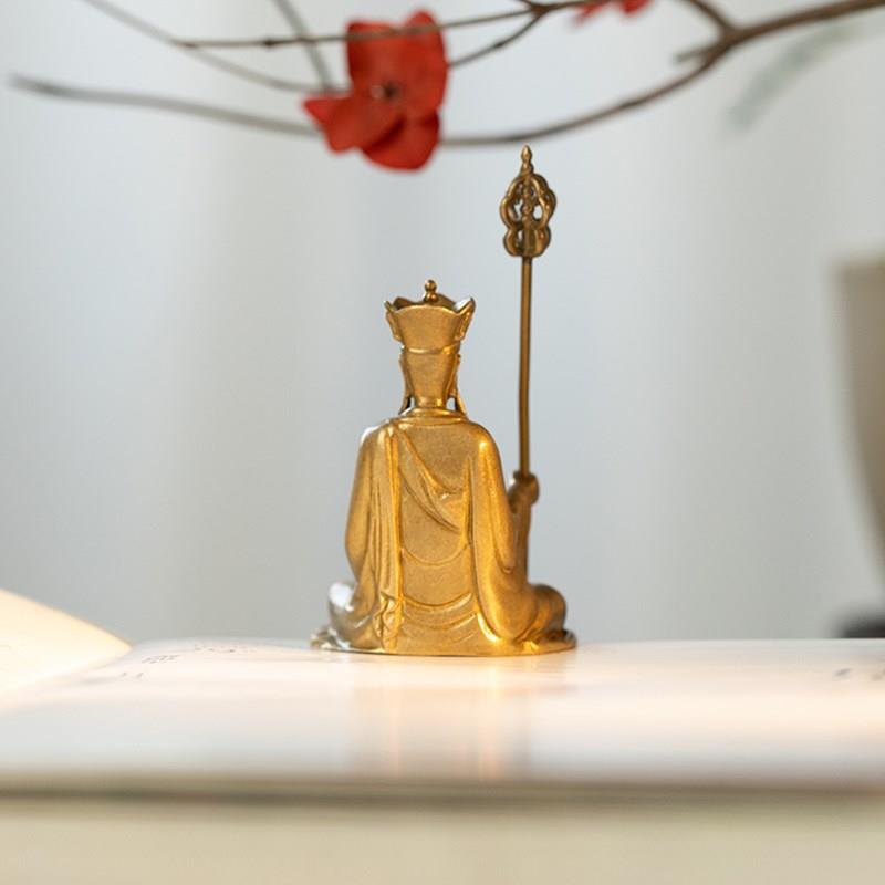 地藏王佛像铜像地藏王菩萨像摆件随身小佛人物铜像迷你禅意装饰品
