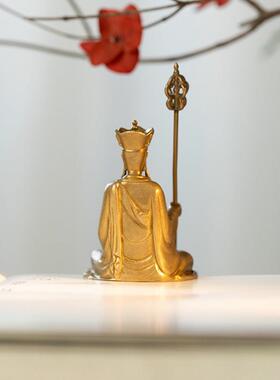 地藏王佛像铜像地藏王菩萨像摆件随身小佛人物铜像迷你禅意装饰品