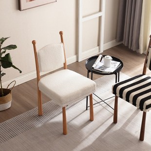 法式梳妆椅复古实木软包餐椅家用轻奢椅子奶油风靠背椅黑白条纹椅