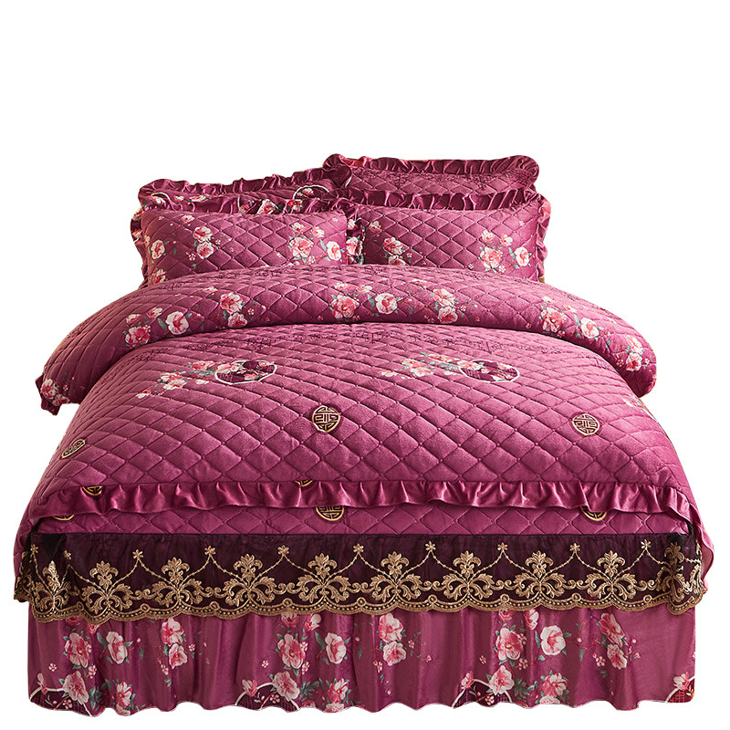 秋冬夹棉加厚被套单件保暖水晶绒双面绒法兰绒田园公主风加绒被罩