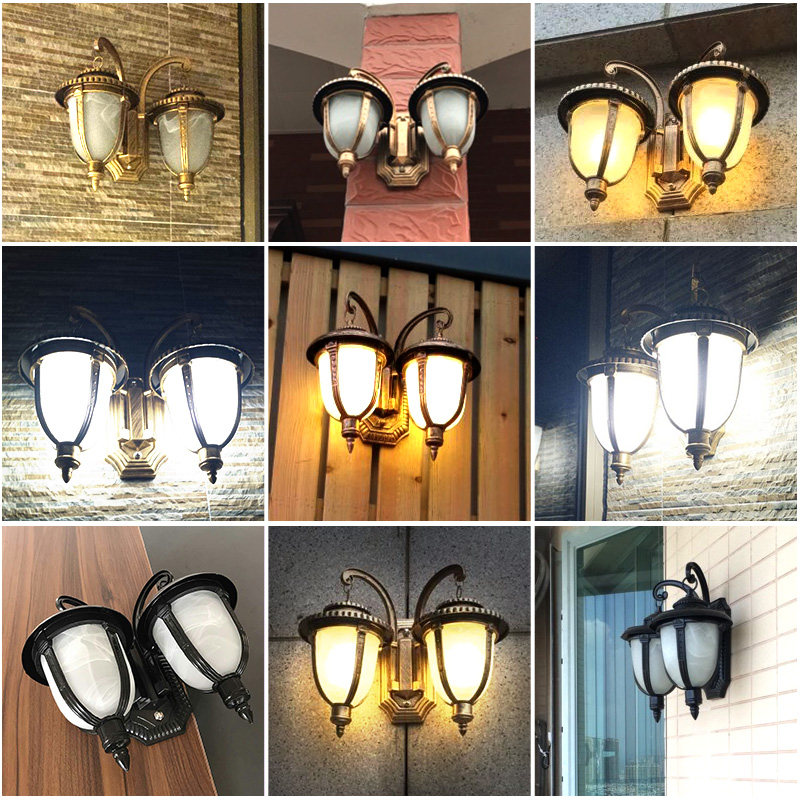 双壁灯户外防水庭院欧式墙壁灯室外仿古门口阳台走廊led 走道灯