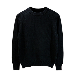 美式休闲圆领内搭毛衣男冬季复古加厚粗毛线保暖衣黑色针织衫男款