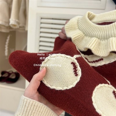 女童毛衣秋冬2024新款儿童冬装红色针织衫洋气小女孩新年衣服上衣