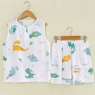 男童女童宝宝薄款 夏季 套装 背心短裤 睡衣家居服空调服 儿童棉绸无袖