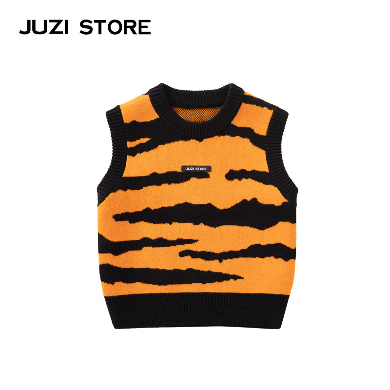 JUZI STORE童装虎年虎纹毛衫动物纹基本款针织背心男女童1032302
