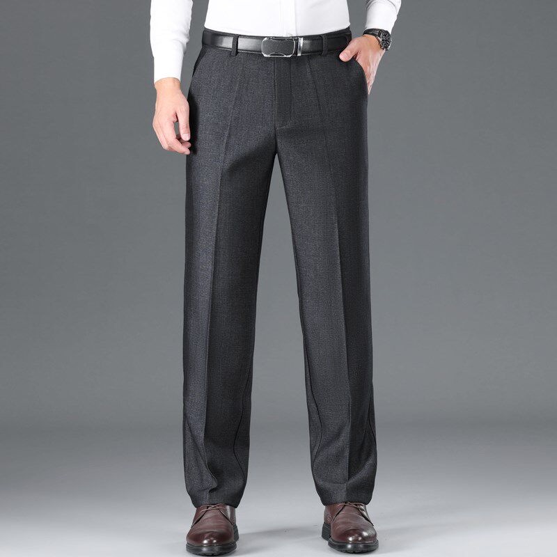 中老年爸爸裤子春秋款宽松直筒西裤男中年男士免烫休闲裤冬厚男裤