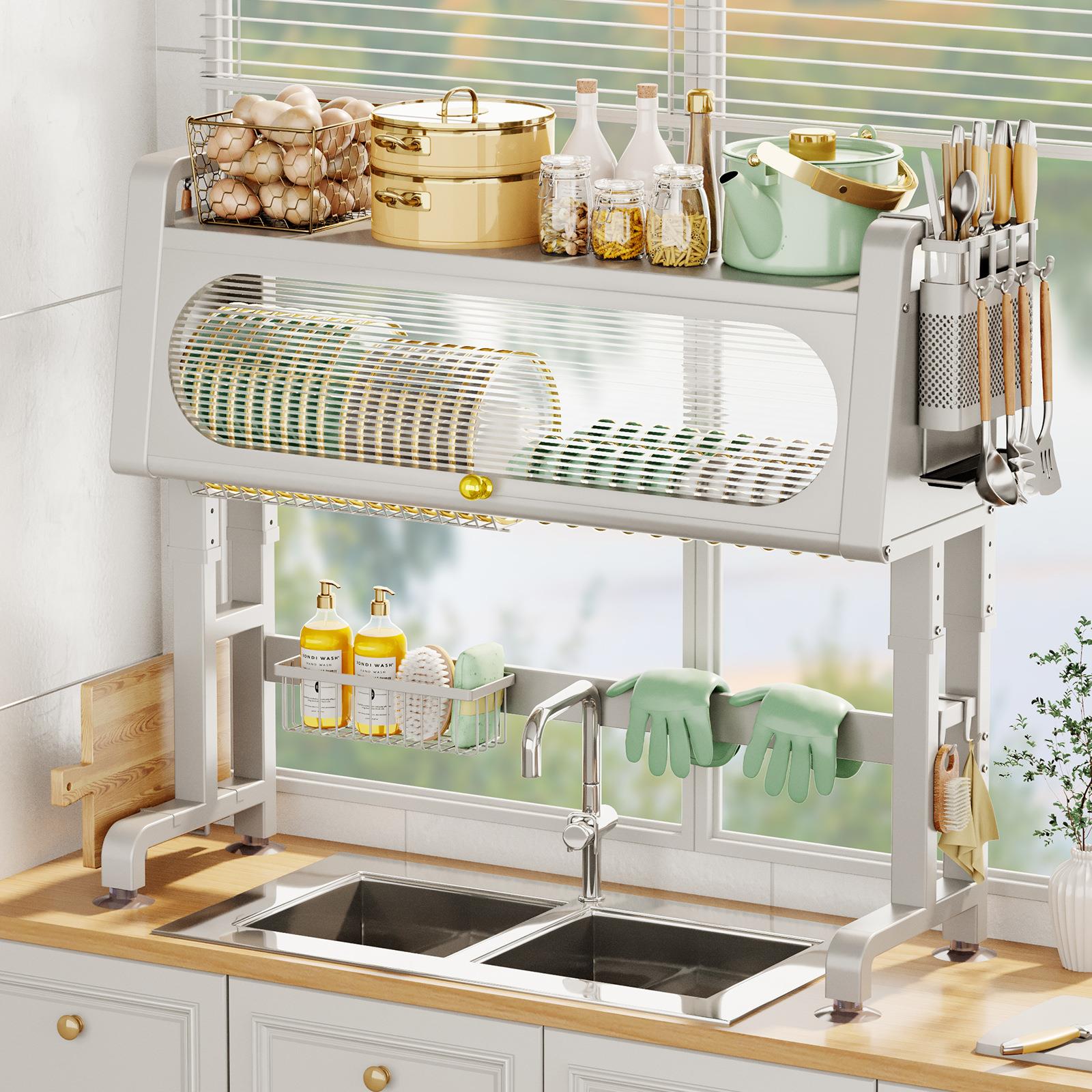 厨房水槽置物架碗架台面碗碟带门碗盘收纳架碗柜储物柜沥水架防尘