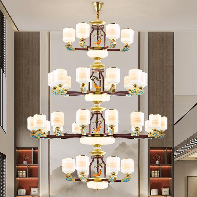 新中式复式楼大吊灯2025新款别墅挑空客厅大灯中空楼中楼挑高灯具