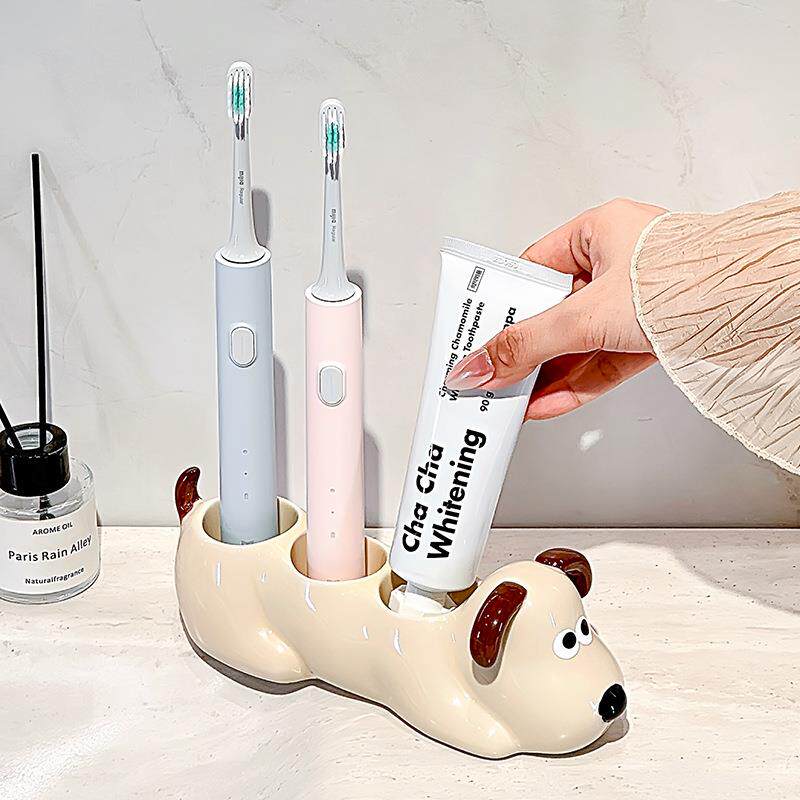 狗仔牙膏牙刷架子置物架情侣牙膏放置洗漱台面底座支架陶瓷座托