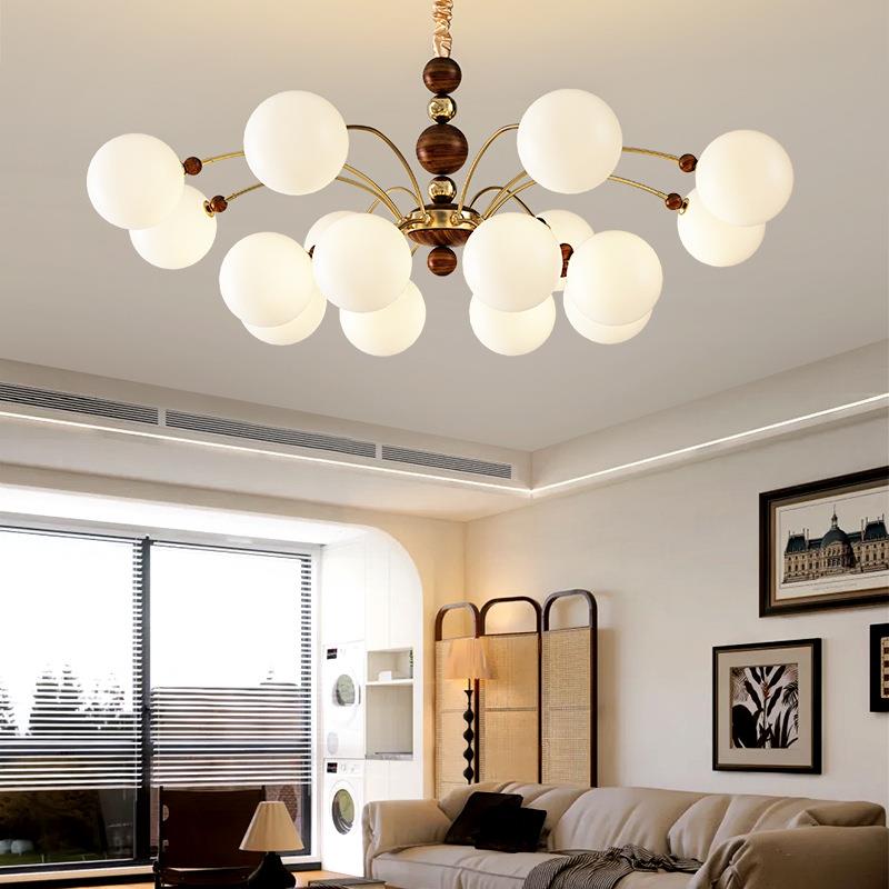 中古奶油风客厅吊灯复古卧室高级感创意实木柿子玻璃餐厅卧室灯具