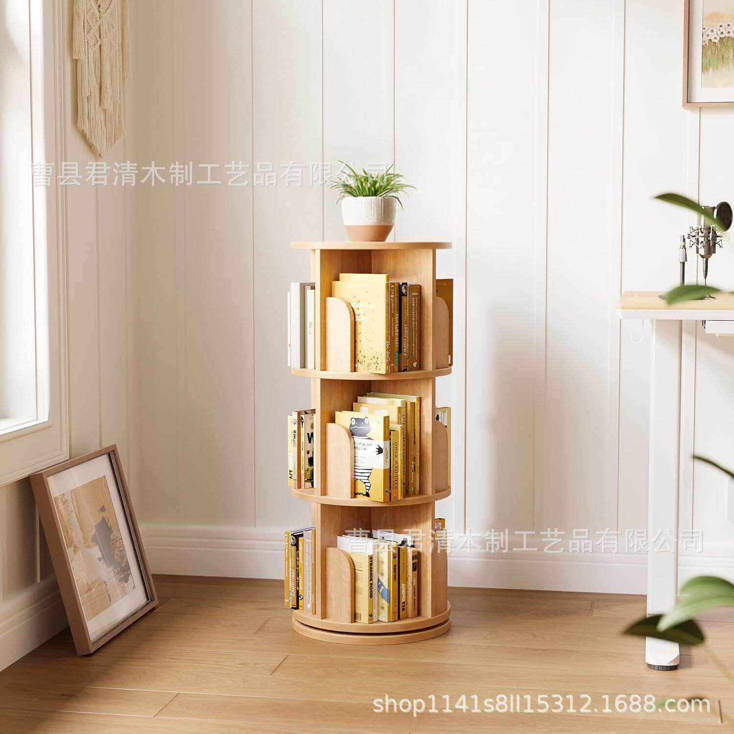 木制旋转书架360度旋转落地书架家用学生多层置物架绘本图书储物