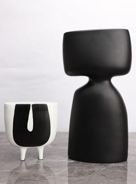简约现代黑白花器外星人样板房售楼部家居客厅创意花插软装饰品