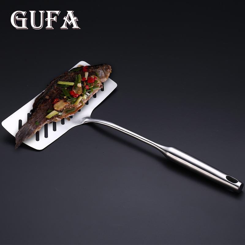 煎鱼铲子304不锈钢翻鱼铲加宽加厚平铲长柄沥油炸鱼好用漏铲