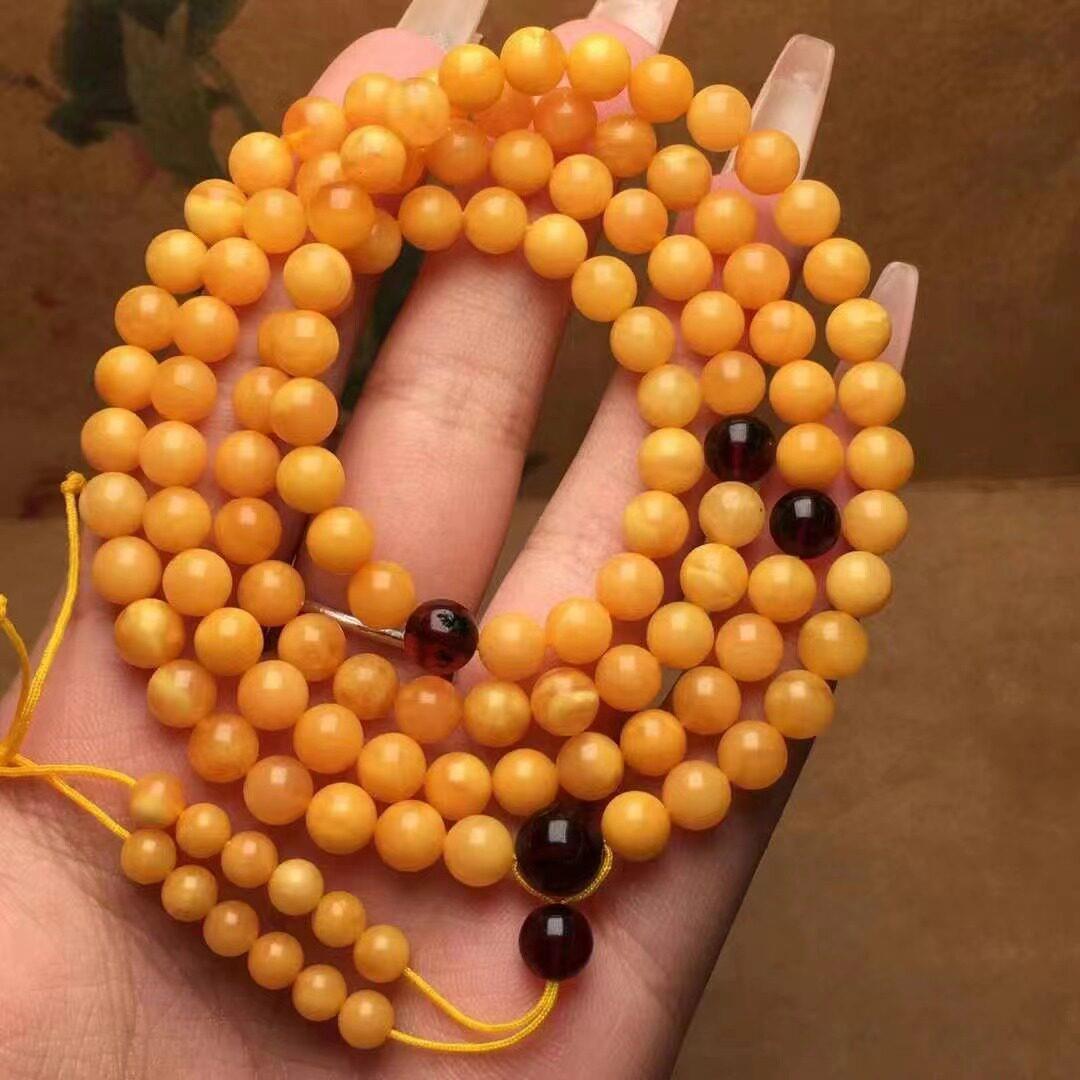 天然蜜蜡老蜜花蜡佛珠蜡质浓郁纹路清晰多圈手链手串项链配链配饰