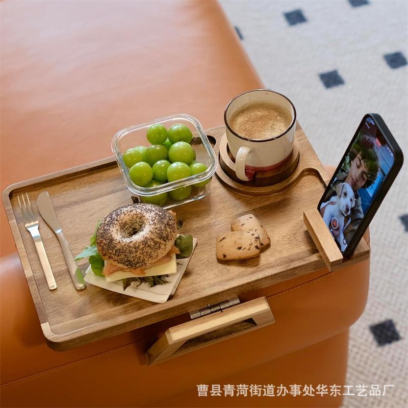 木质沙发架家用客厅沙发扶手桌臂夹水果茶杯托盘带支架实木沙发桌