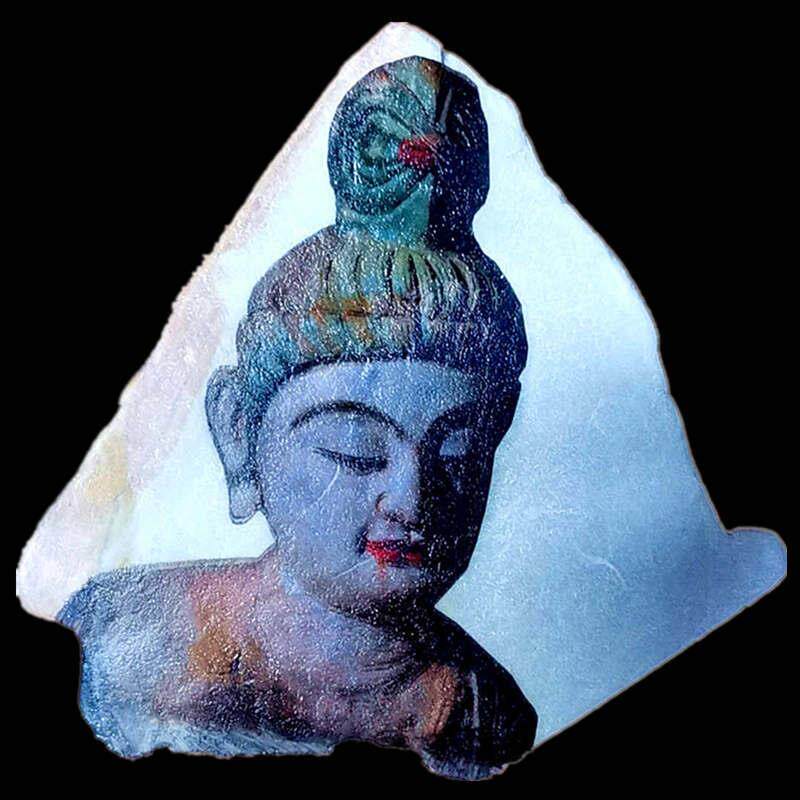 寿山石敦煌壁画天然原石手绘摆件佛像画像玄关客厅书房茶室摆件