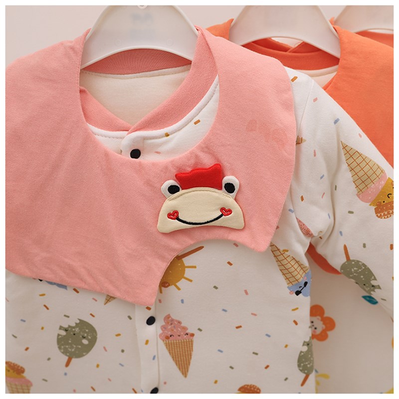 宝宝夹棉连体衣加厚秋冬棉花爬服可机洗女童机洗棉闭裆长袖爬服