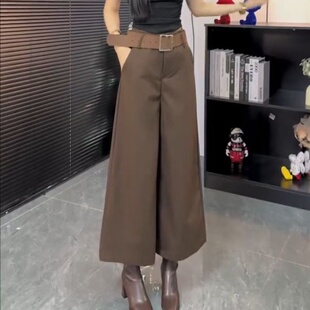 2026春秋洋气时尚穿搭咖色裤子西装裤女高腰显瘦九分宽松阔腿裤潮