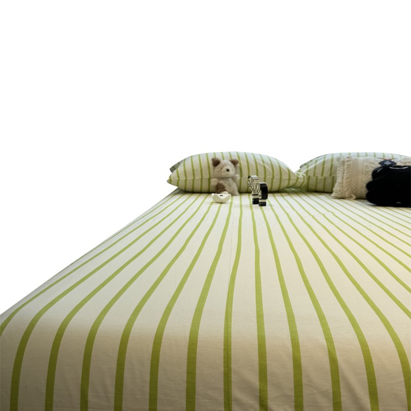 小清新绿条纹纯棉全棉床笠床单单件1.35m公寓床品保护套床罩宿舍