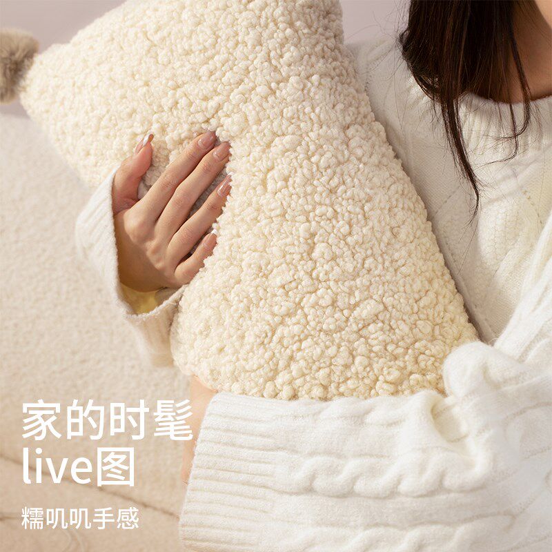 长条客厅沙发靠枕奶油风羊羔毛腰枕扶手枕轻奢高级感含芯可拆洗